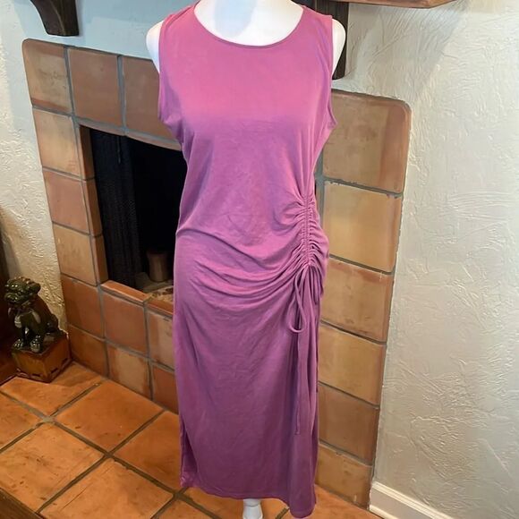 Lou & Grey Purple Clover Side Scrunch Sleeveless Stretchy Midi Dress, size M - Picture 1 of 8